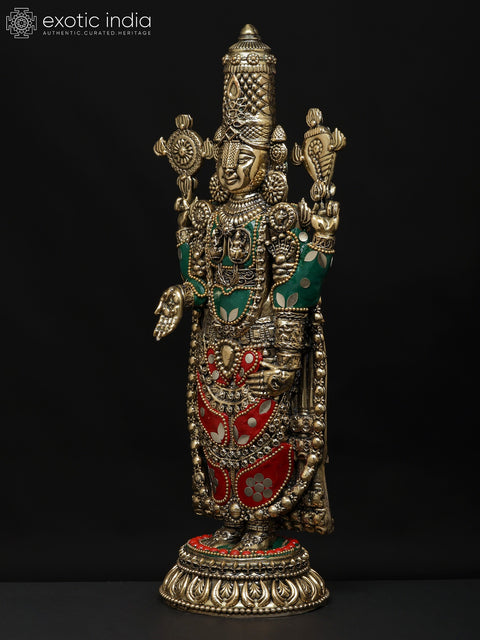 12" Superfine Tirupati Balaji (Venkateshvara) | Brass Statue with Inlay Work
