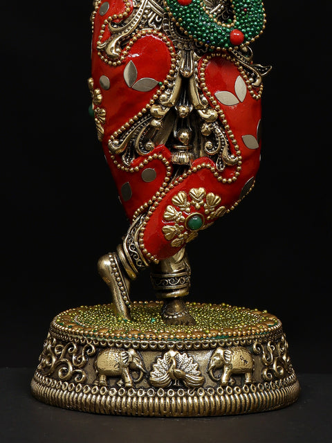 9" Superfine Fluting Lord Krishna | Brass Statue with Inlay Work
