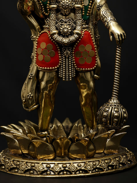 8" Superfine Standing Mahabali Hanuman in Blessing Gesture | Brass Statue with Inlay Work