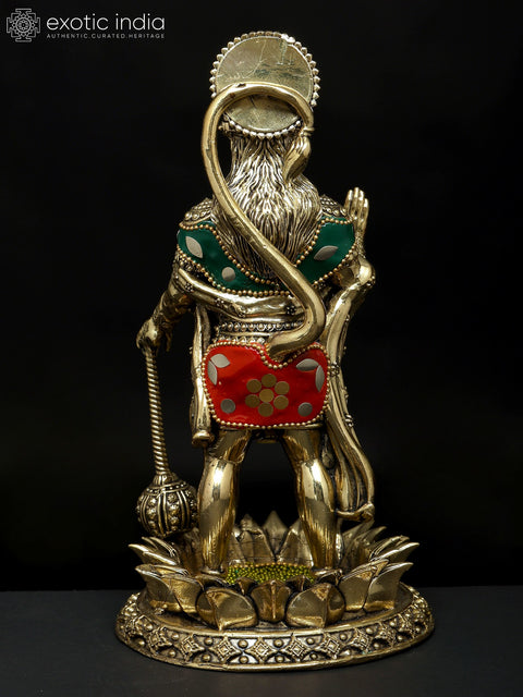 8" Superfine Standing Mahabali Hanuman in Blessing Gesture | Brass Statue with Inlay Work