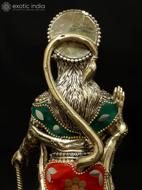 8" Superfine Standing Mahabali Hanuman in Blessing Gesture | Brass Statue with Inlay Work