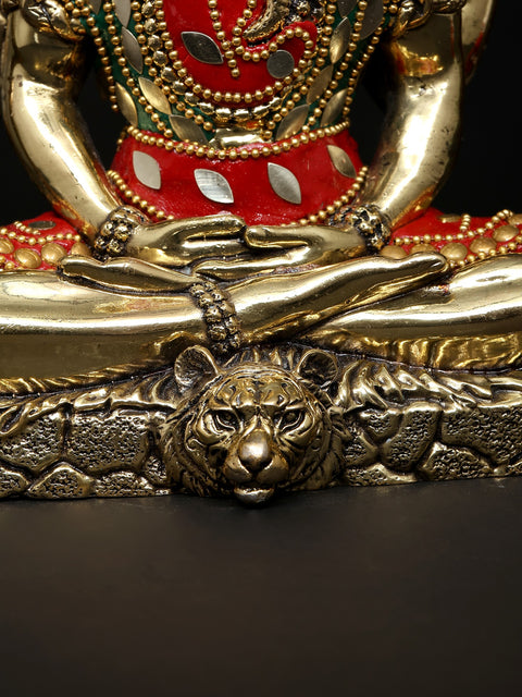 7" Superfine Sitting Four Armed Lord Shiva | Brass Statue with Inlay Work