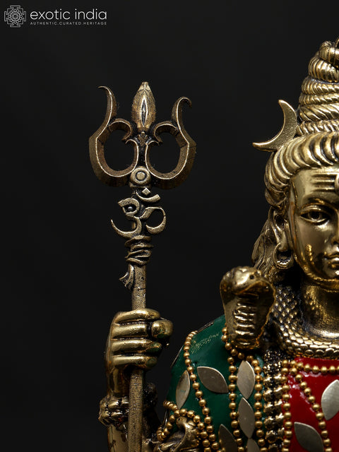 7" Superfine Sitting Four Armed Lord Shiva | Brass Statue with Inlay Work