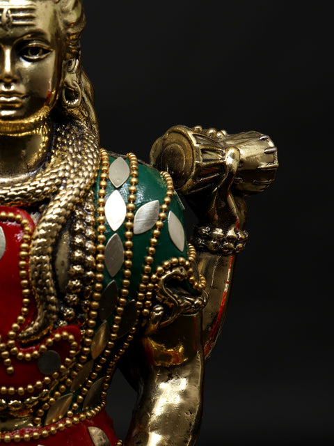 7" Superfine Sitting Four Armed Lord Shiva | Brass Statue with Inlay Work