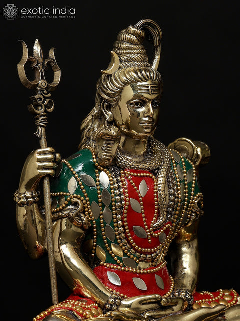7" Superfine Sitting Four Armed Lord Shiva | Brass Statue with Inlay Work
