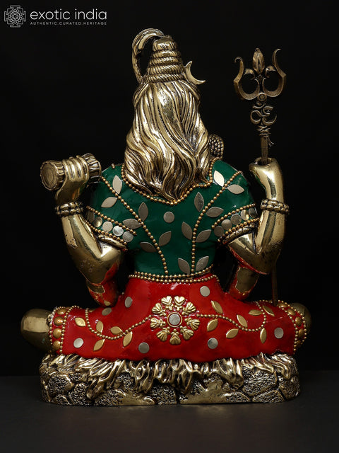 7" Superfine Sitting Four Armed Lord Shiva | Brass Statue with Inlay Work