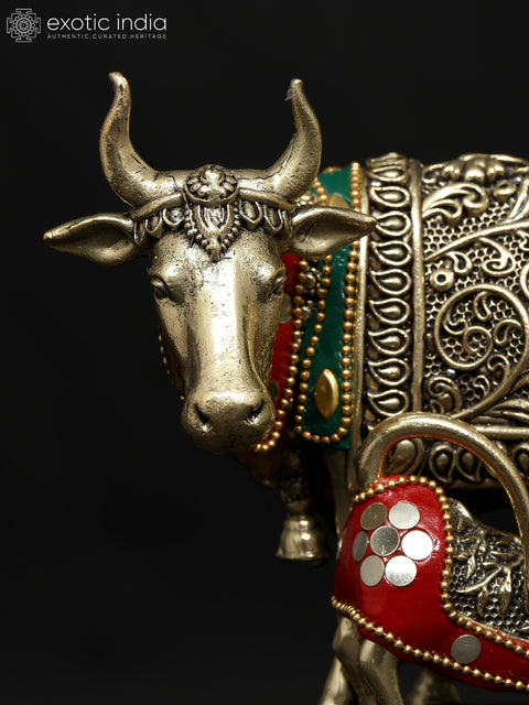 6" Small Superfine Cow and Calf Statue in Brass | Handmade | Made In India