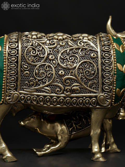 6" Small Superfine Cow and Calf Statue in Brass | Handmade | Made In India