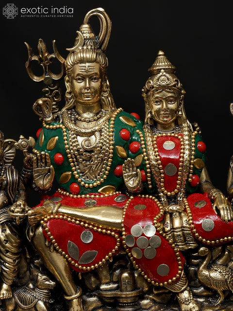 6" Small Superfine Lord Shiva Family | Brass Statue with Inlay Work