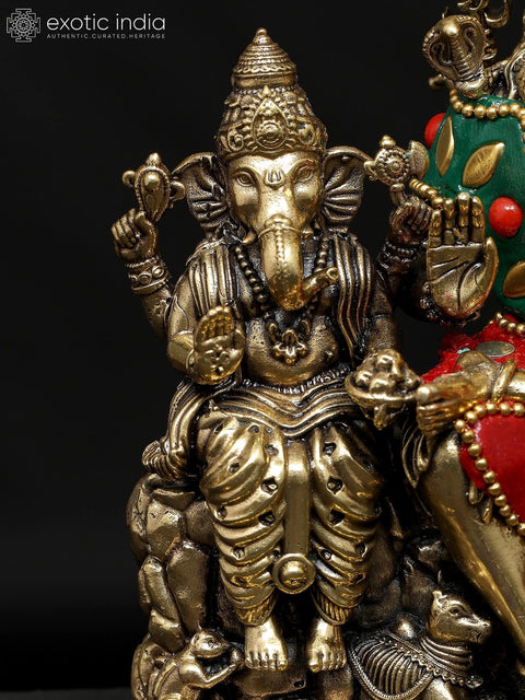 6" Small Superfine Lord Shiva Family | Brass Statue with Inlay Work
