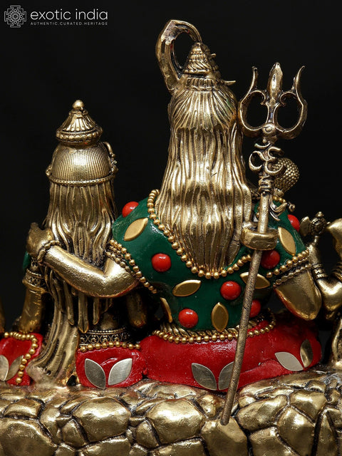 6" Small Superfine Lord Shiva Family | Brass Statue with Inlay Work