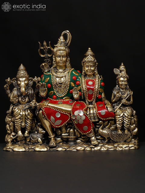 6" Small Superfine Lord Shiva Family | Brass Statue with Inlay Work