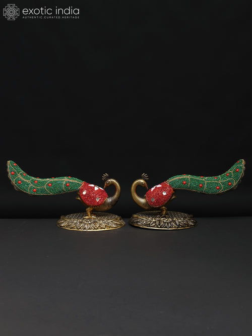 7" Brass Peacock Pair Statue for Home Decor