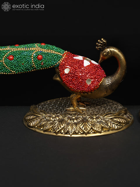 7" Superfine Pair of Beautiful Peacock Figurines | Brass Statues | Table Decor