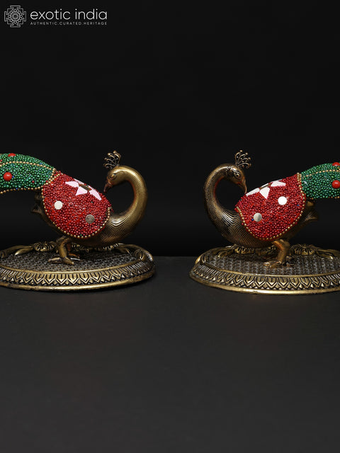 7" Superfine Pair of Beautiful Peacock Figurines | Brass Statues | Table Decor