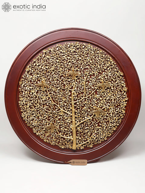 44" Large Size Wood Framed Brass Tree of Life with Perched Birds | Wall Hanging | Home Decor