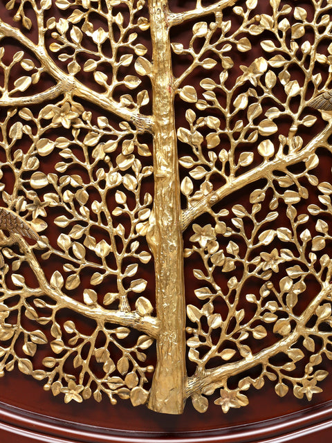 44" Large Size Wood Framed Brass Tree of Life with Perched Birds | Wall Hanging | Home Decor