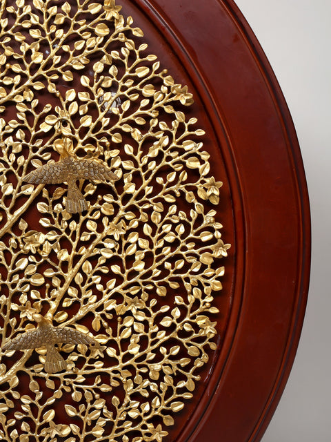 44" Large Size Wood Framed Brass Tree of Life with Perched Birds | Wall Hanging | Home Decor