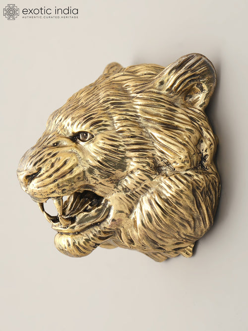 4" Superfine Lion Face Brass Wall Hanging Statue