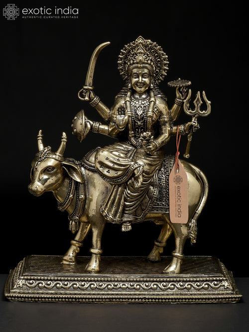 6" Umiya Mata Seated on Cow Brass Statue
