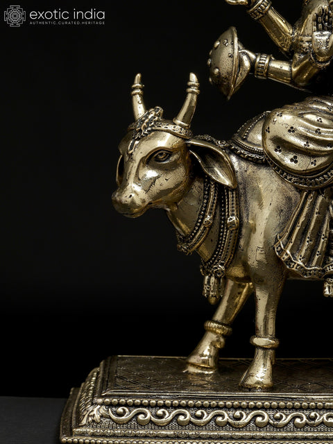 6" Superfine Umiya Mata Seated on Cow | Brass Statue