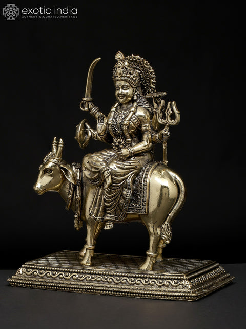 6" Superfine Umiya Mata Seated on Cow | Brass Statue