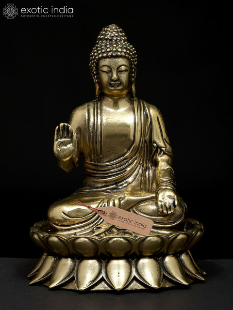 4" Small Superfine Lord Buddha Seated on Lotus in Abhaya Mudra | Brass Statue