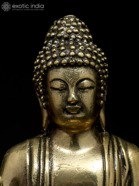 4" Small Superfine Lord Buddha Seated on Lotus in Abhaya Mudra | Brass Statue