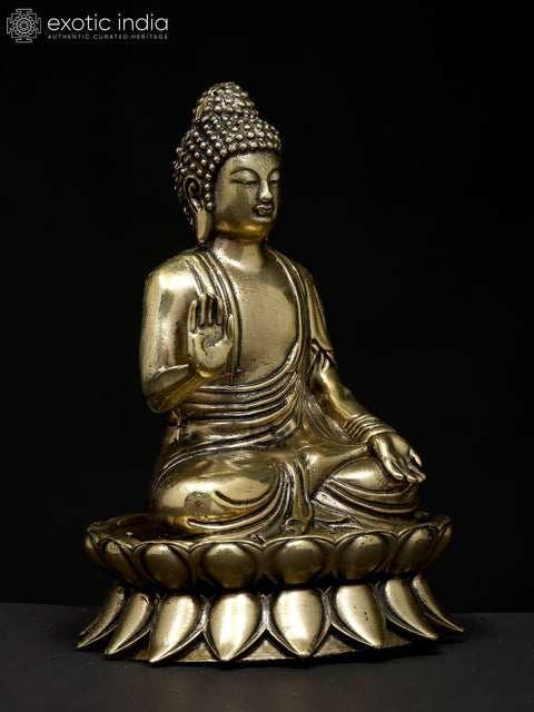 4" Small Superfine Lord Buddha Seated on Lotus in Abhaya Mudra | Brass Statue