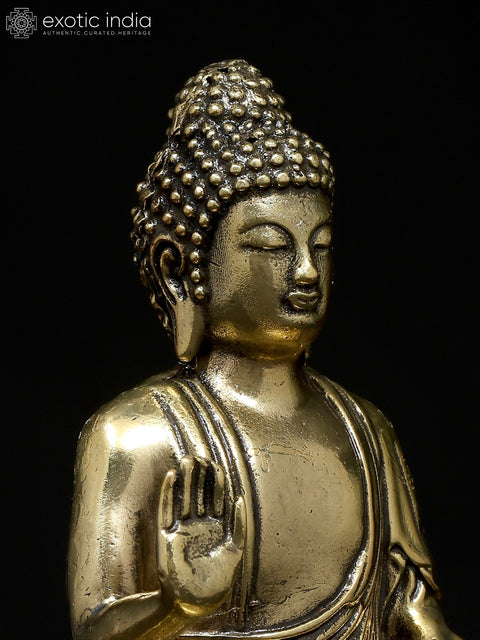 4" Small Superfine Lord Buddha Seated on Lotus in Abhaya Mudra | Brass Statue