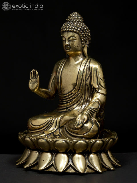 4" Small Superfine Lord Buddha Seated on Lotus in Abhaya Mudra | Brass Statue
