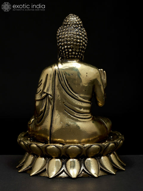 4" Small Superfine Lord Buddha Seated on Lotus in Abhaya Mudra | Brass Statue