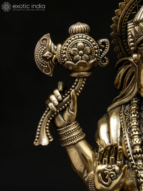 10" Superfine Four Armed Blessing Lord Ganesha Seated on Lotus | Brass Statue