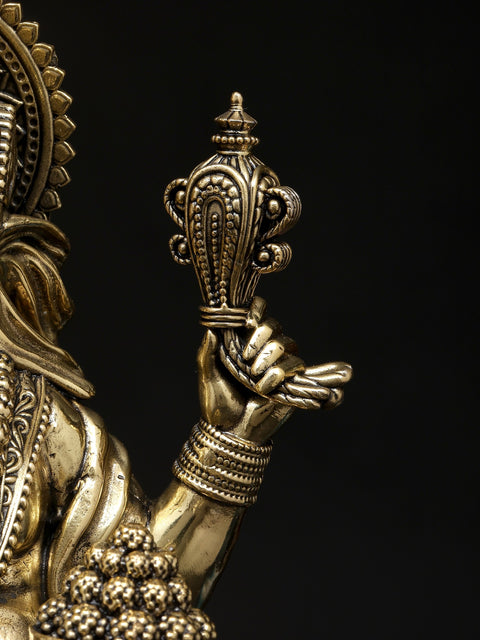 10" Superfine Four Armed Blessing Lord Ganesha Seated on Lotus | Brass Statue