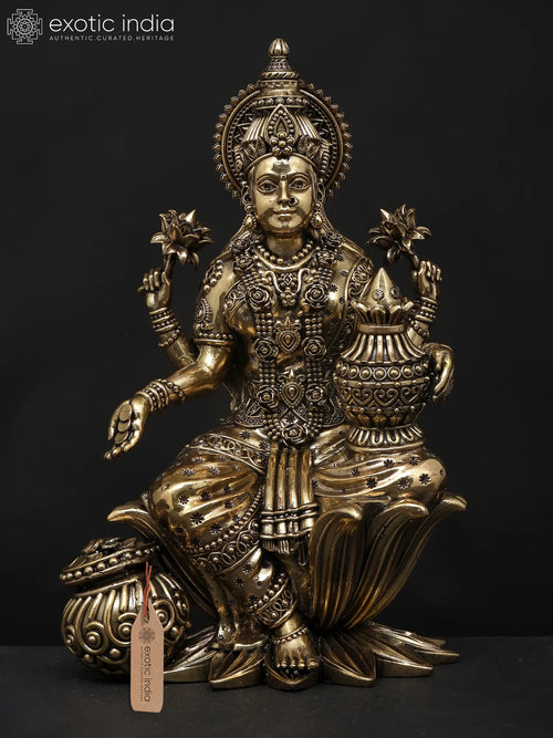Four Armed Lakshmi with Wealth Pot Brass Statue Handmade