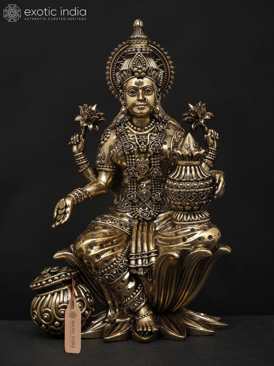 Four Armed Lakshmi with Wealth Pot Brass Statue Handmade