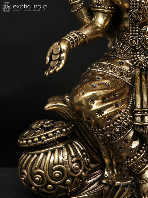 Superfine Four Armed Goddess Lakshmi with Wealth Pot | Brass Statue