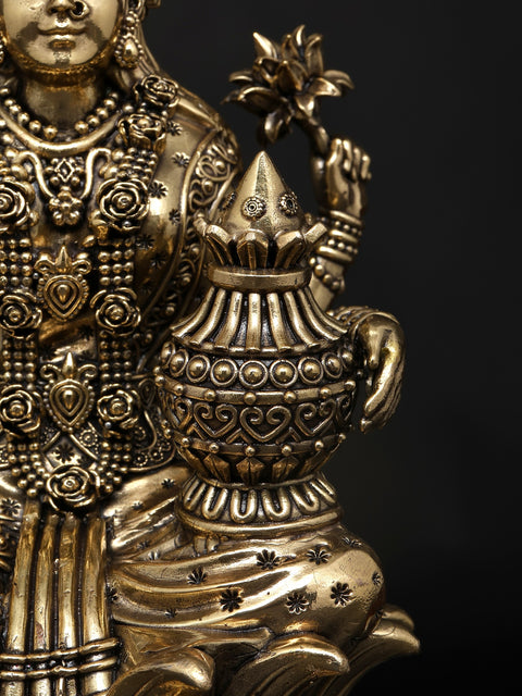 Superfine Four Armed Goddess Lakshmi with Wealth Pot | Brass Statue