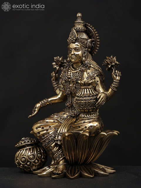 Superfine Four Armed Goddess Lakshmi with Wealth Pot | Brass Statue