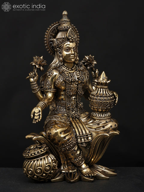 Superfine Four Armed Goddess Lakshmi with Wealth Pot | Brass Statue