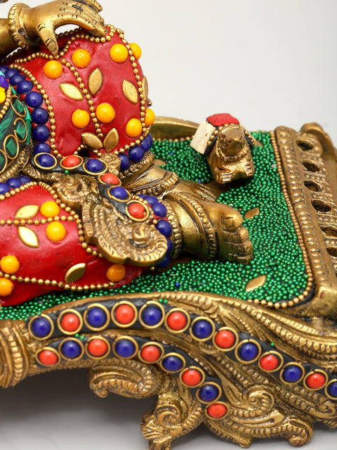 11" Relaxing Lord Ganesha | Brass Statue with Inlay Work