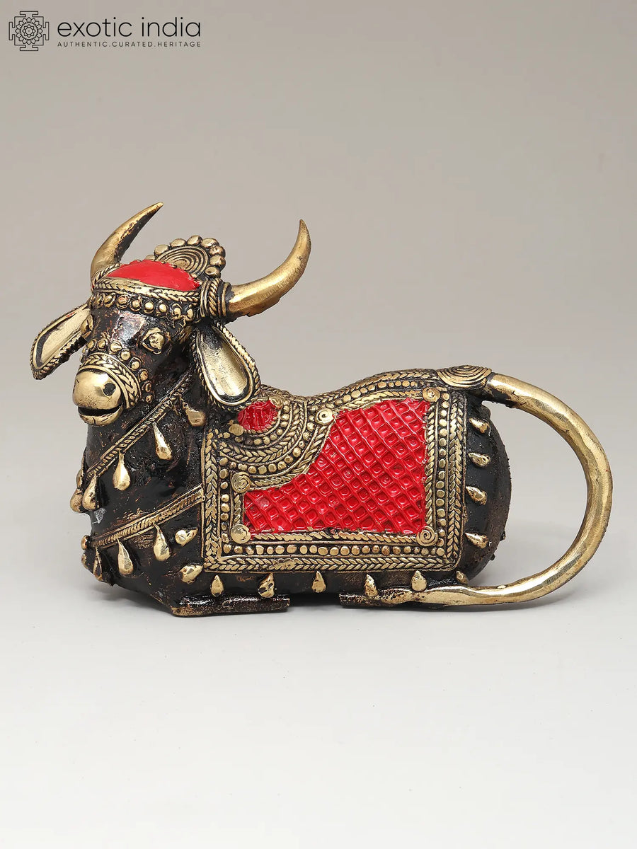 8" Nandi Brass Statue - Handmade Vahana of Lord Shiva Dhokra Art