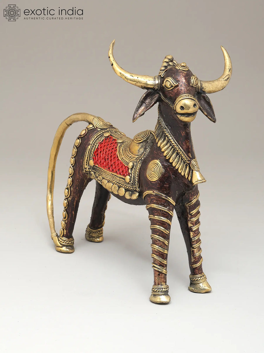 11" Standing Nandi Brass Statue - Shiva's Sacred Vahana