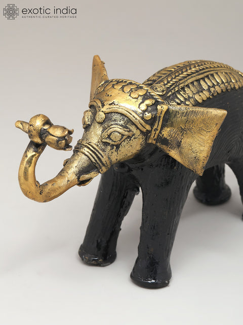 7" Decorative Cute Elephant Holding Flower | Dhokra Art | Table Decor