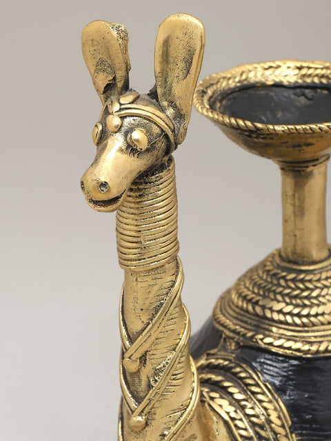 8" Decorative Camel Statue in Brass with Candle Stand | Dhokra Art | Home Decor