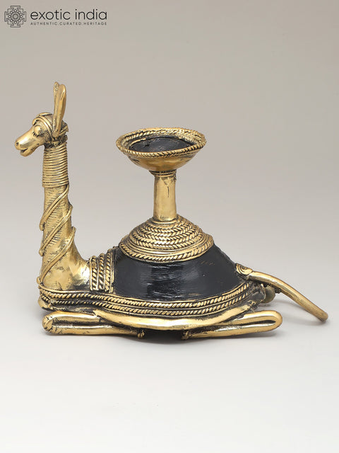 8" Decorative Camel Statue in Brass with Candle Stand | Dhokra Art | Home Decor