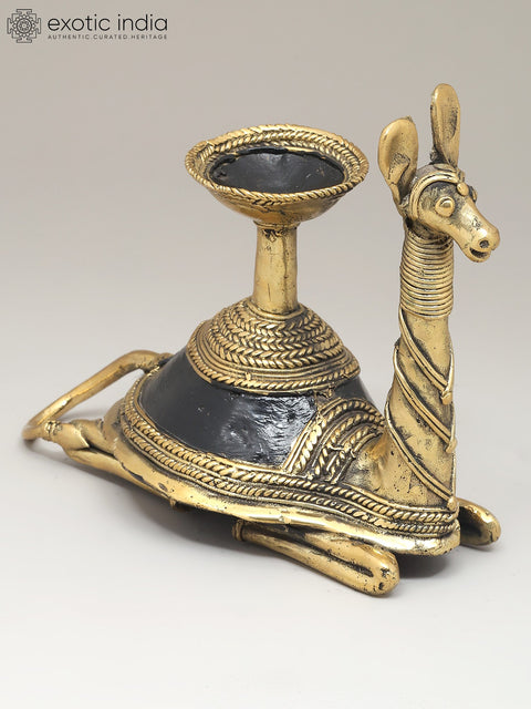 8" Decorative Camel Statue in Brass with Candle Stand | Dhokra Art | Home Decor