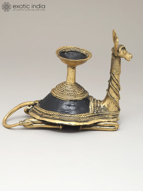8" Decorative Camel Statue in Brass with Candle Stand | Dhokra Art | Home Decor