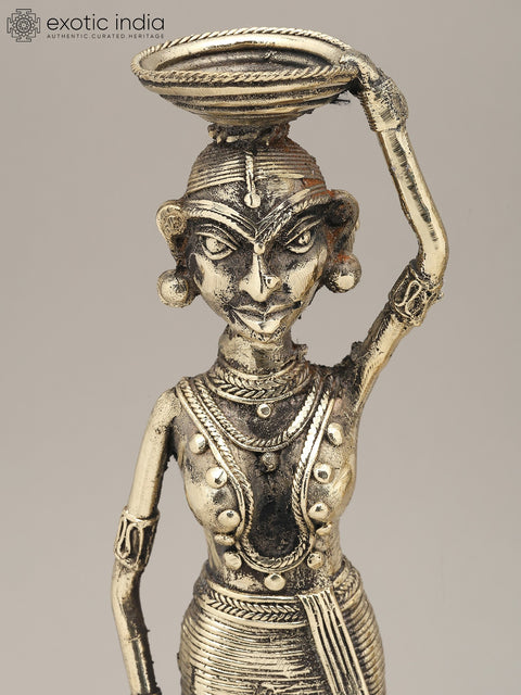 13" Working Tribal Man and Woman (Pair) | Dhokra Art | Decorative Brass Statues