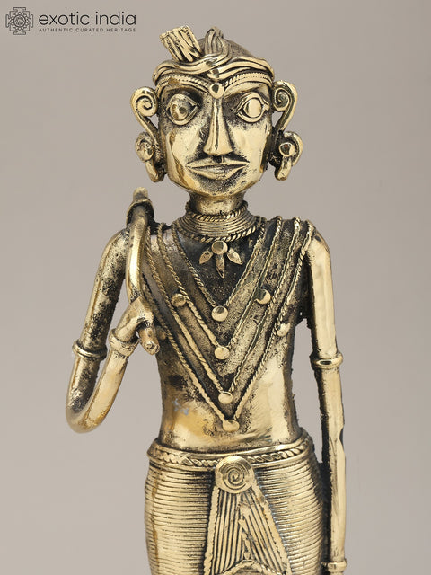 13" Working Tribal Man and Woman (Pair) | Dhokra Art | Decorative Brass Statues